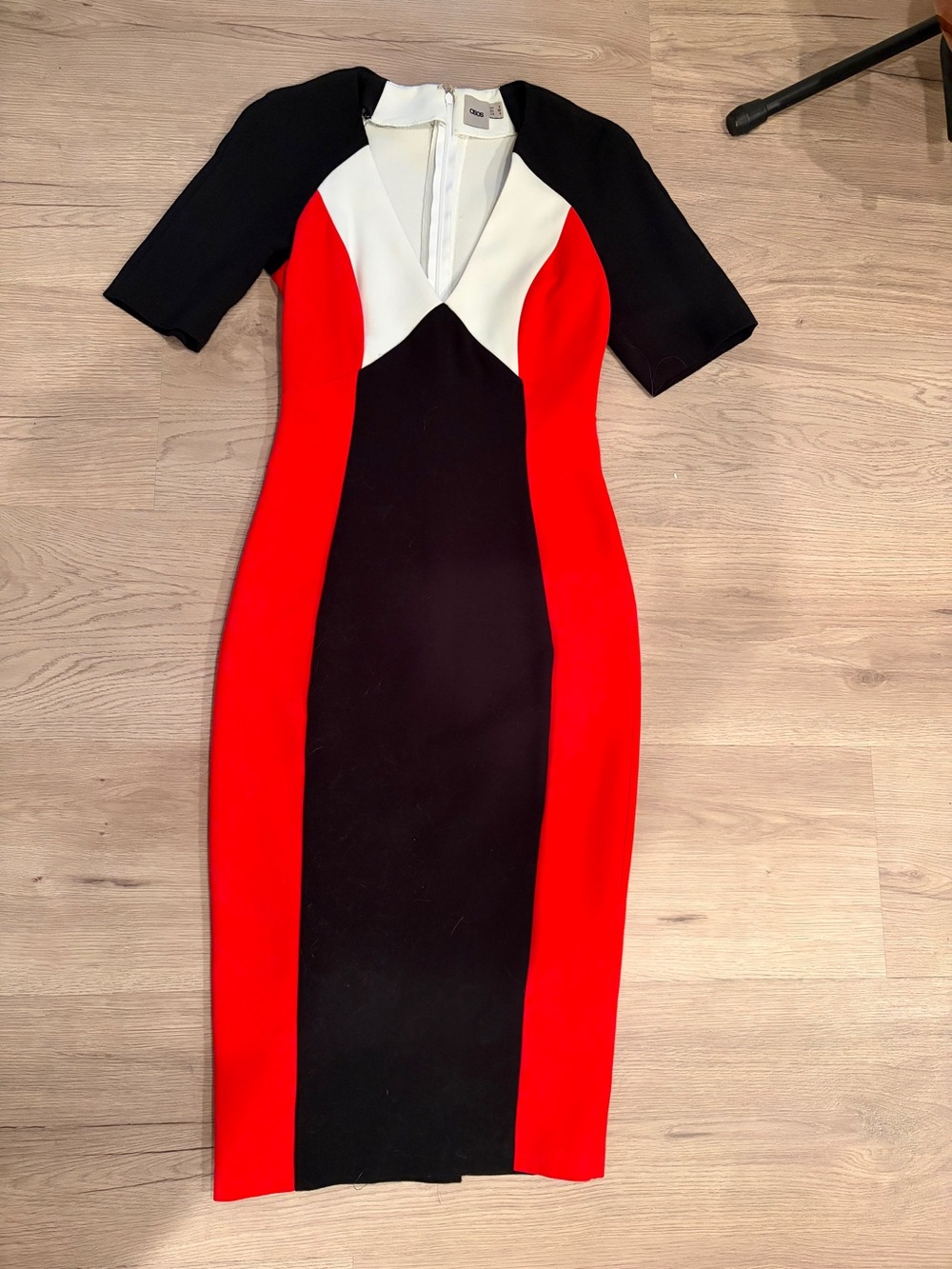 ASOS Black, Red & White Colorblock Midi Sheath Dress